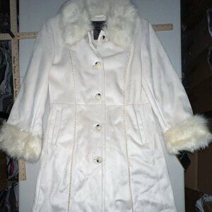 Glam, Luxurious Terry Lewis Cream Coat, Women PXS S faux suede faux fur NWT
